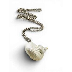 Vintage Real Shell Locket Pendant Necklace Hinged Box Long Chain 27 Inch